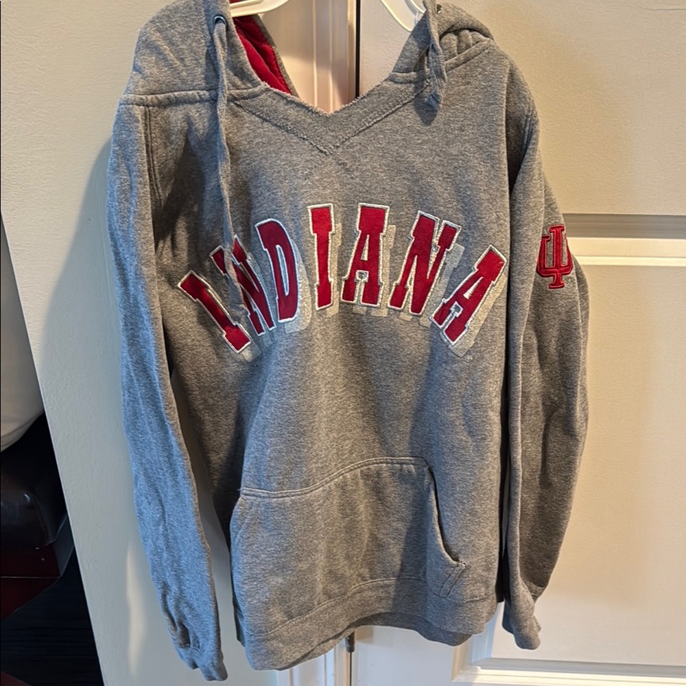 Gray Indiana Hoodie with Red Lettering - woman S